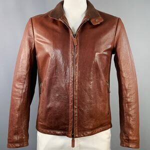 FRATELLI ROSSETTI Size 42 Brown Leather Zip Pockets Jacket